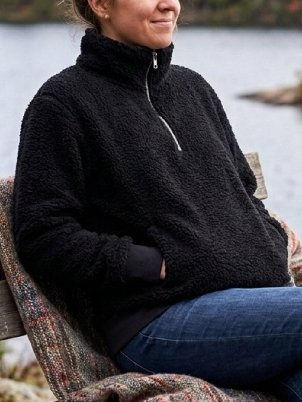 Northern Reflections Black 1/4 Zip Sherpa Fleece Teddy Pullover Sweatshirt Sz L